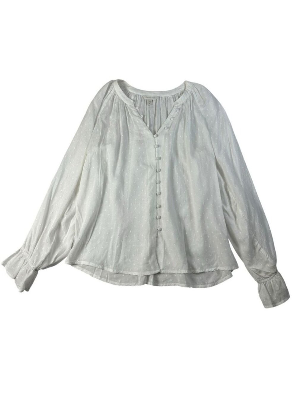 Garnet Hill Swiss Dot Poet Blouse White Long Sleeve Button Up Top Vneck Small - Picture 2 of 13